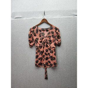 The Limited Womens Floral Print Top With Puff Sleeves & Tie Back M 100% Polyeste